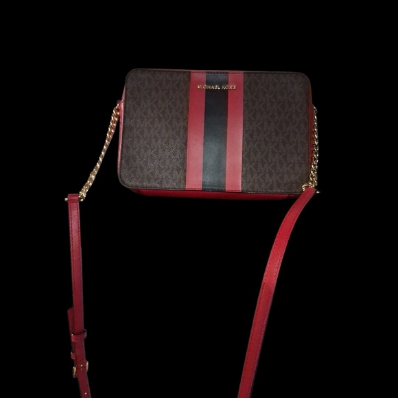 Michael Kors Handbags - Michael Kors Brown and Red Crossbody Bag with Gold Chain